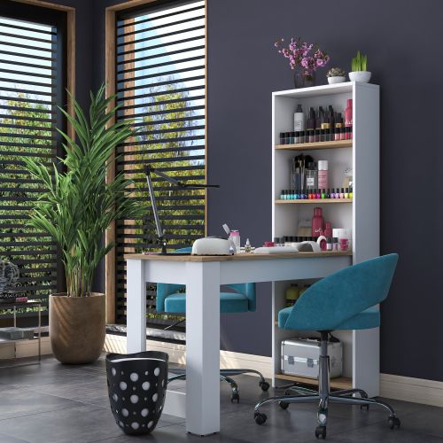 Toeletta- Marrone Rovere Bianco 5 Ripiani 5 Vani 120x54x154h cm, con Libreria - Cervaro