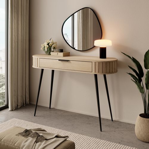 Toeletta Marrone Rovere Nero un Cassetto Sfumatura Colore Struttura Rovere 120x40x80h cm, Sfumatura Colore Ripiano Rovere - Katereha