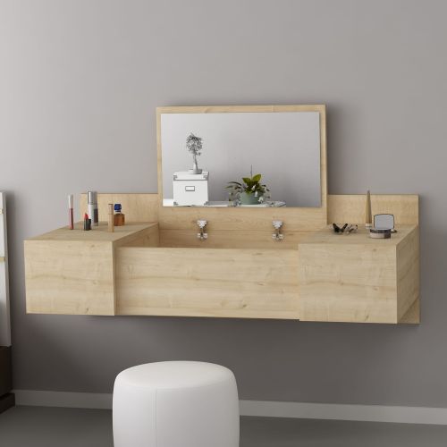 Toeletta Marrone Specchio Incluso 3 Ante 100x39x33h cm, Materiale Piano in Legno Nobilitato - Selci