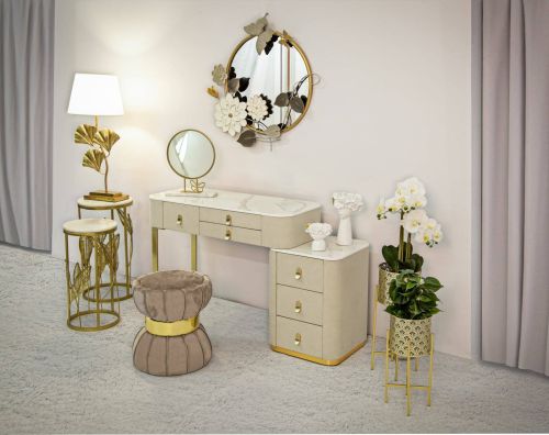 Toeletta moderna porta trucchi 120x40x75h cm crema e oro - Apoteosi