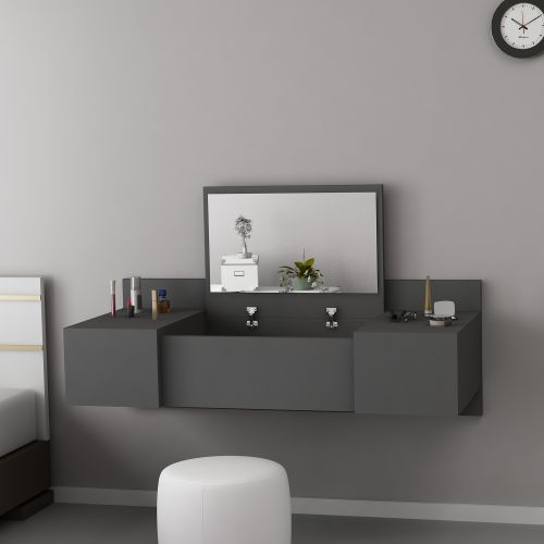 Toeletta Nero Specchio Incluso 3 Ante 100x39x33h cm, Materiale Piano in Legno Nobilitato - Selci