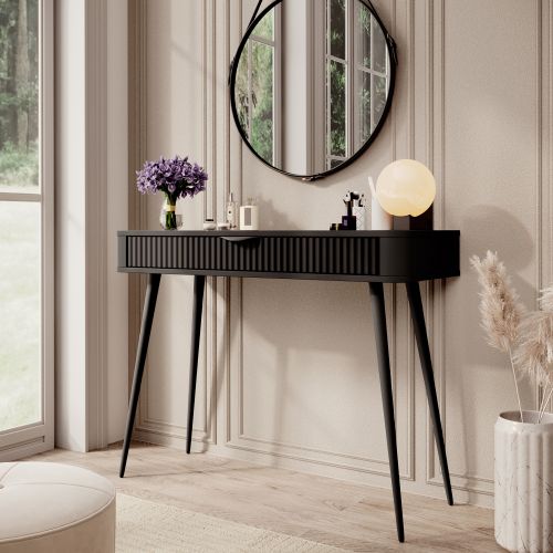 Toeletta Nero un Cassetto Materiale Struttura in Metallo 100x38x78h cm, Materiale Piano in Legno Nobilitato - Katerara