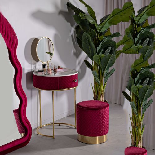 Toeletta Rosso oro un Cassetto Rivestimento in Velluto Trapuntato 52x52x70h cm, Materiale Struttura in Metallo - Mbale