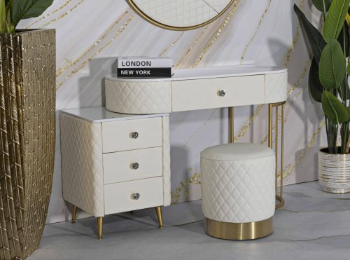 Toeletta shabby elegante 120x40x75h cm bianco e oro - Guidobono