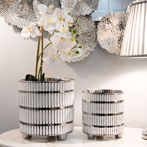 Vaso Argento Bianco set 2 Vasi Colore Struttura Bianco, Diametro Vaso Grande: 20, Vaso Piccolo: 16 cm - Banofa