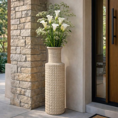 Vaso Beige Finitura Effetto Sabbia Diametro 14 cm, - Fati