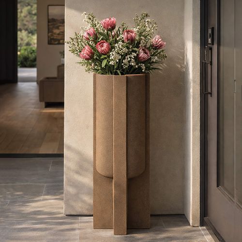 Vaso Beige Finitura Geometrica, - Fatigava