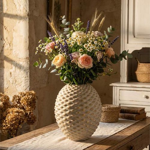 Vaso Beige oro Finitura Geometrica a Rilievo Colore Struttura oro, Diametro 8.5 cm - Dabari