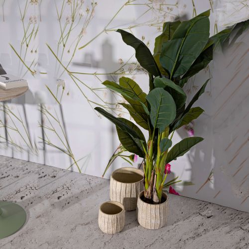 Vaso Beige Texture Verticale Effetto Legno Diametro Vaso Grande: 26.5, Vaso Medio: 20.5, Vaso Piccolo: 16.5 cm, - Bava