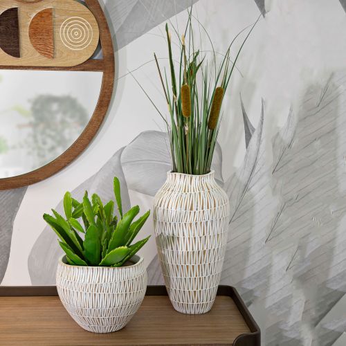 Vaso Bianco Beige Colore Struttura Beige Diametro 12 cm, - Rugero