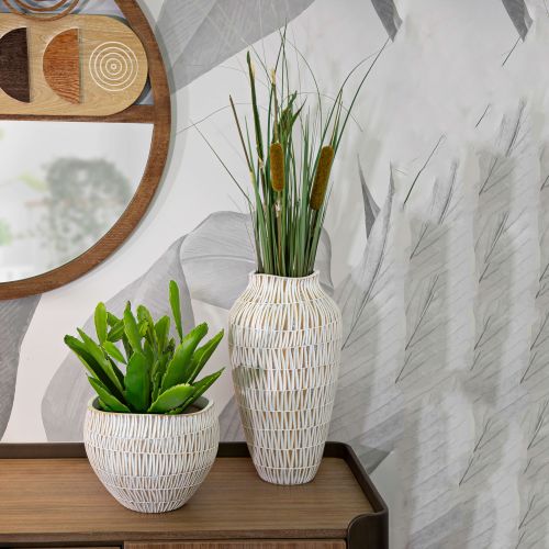 Vaso Bianco Beige Colore Struttura Beige Diametro 22 cm, - Naldo
