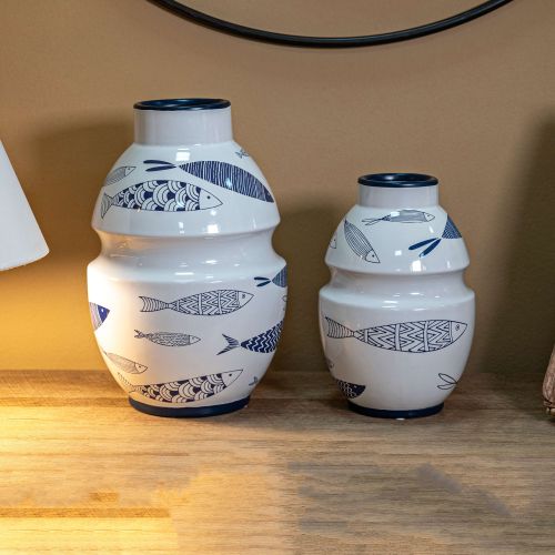 Vaso Bianco blu Disegni con Pesci Colore Struttura blu, Diametro 6 cm - Aurel