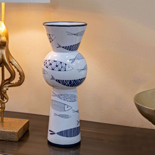 Vaso Bianco blu Disegni con Pesci Colore Struttura blu, - Silva