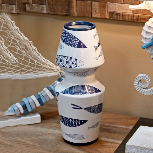 Vaso Bianco blu Disegni con Pesci Colore Struttura blu, - Verra