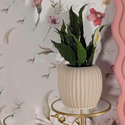 Vaso Bianco Crema Finitura Scanalata Diametro 16 cm, Sfumatura Colore Struttura Crema - Pangni