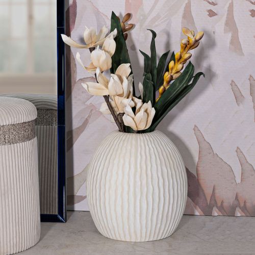 Vaso Bianco Crema Texture Irregolare Diametro 12.5 cm, Sfumatura Colore Struttura Crema - Galo