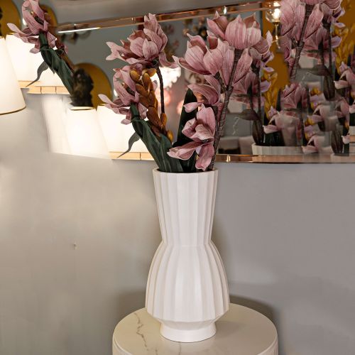 Vaso Bianco Lavorazione Scanalata Diametro 16.5 cm, - Daranita