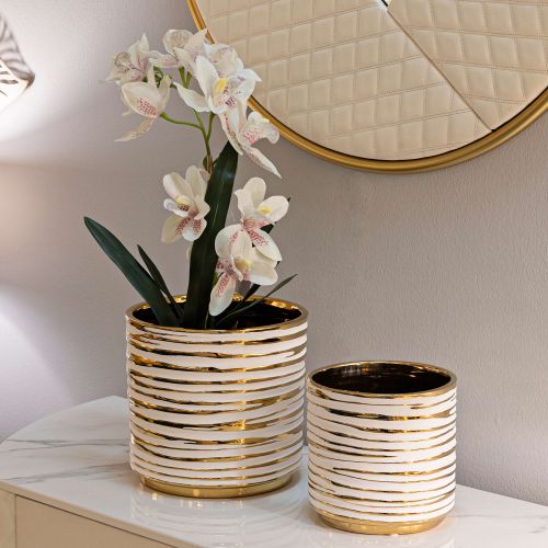 Vaso Bianco oro set 2 Vasi Colore Struttura oro, Diametro Vaso Grande: 21, Vaso Piccolo: 16 cm - Banivaka