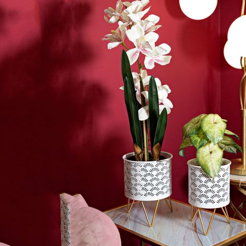 Vaso Bianco oro set 2 Vasi, Portavasi Rimovibili Colore Struttura oro, - OldCro