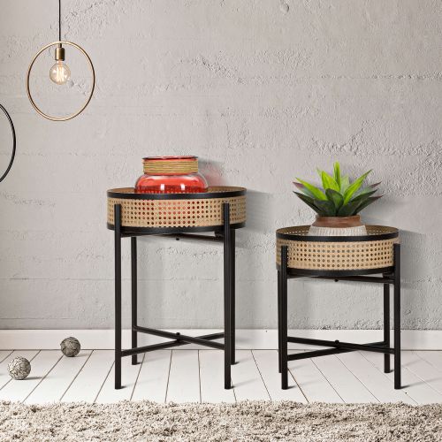 Vaso Marrone Nero set da 2, Dettaglio Effetto Paglia di Vienna Colore Struttura Nero, Materiale Struttura in Metallo - Darenate