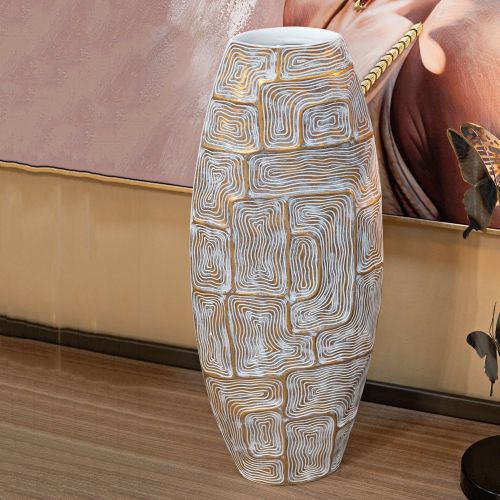 Vaso oro Bianco Disegni con Linee Geometriche Colore Struttura Bianco, - Bamorasi