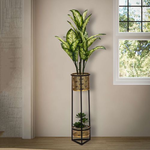 Vaso oro Nero set 2 Vasi, Portavasi Rimovibili Colore Struttura Nero, Diametro 21 cm - Holbox