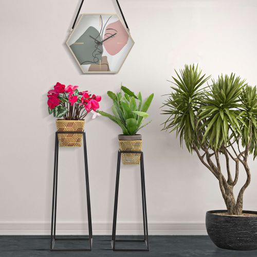 Vaso oro Nero set 2 Vasi, Portavasi Rimovibili Colore Struttura Nero, Diametro Vaso Grande: 16, Vaso Piccolo: 13 cm - Samara