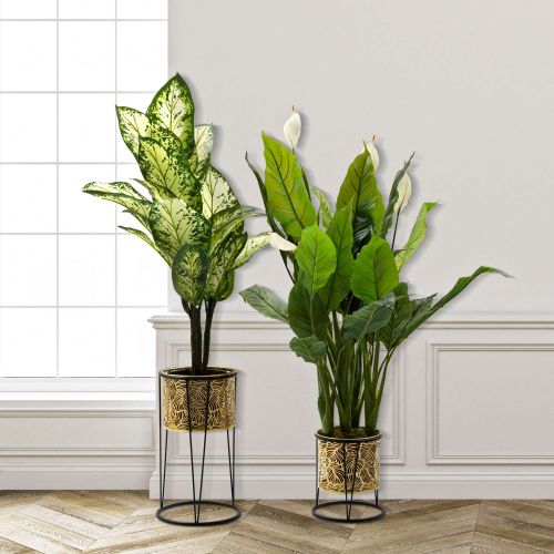 Vaso oro Nero set 2 Vasi, Portavasi Rimovibili Colore Struttura Nero, Diametro Vaso Grande: 20, Vaso Piccolo: 18 cm - Ilul