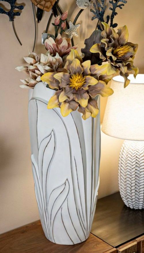 Vaso Paraguay, Complemento d'arredo, Articolo decorativo, Accessorio d'arredo, 31x31 h69 cm, Bianco