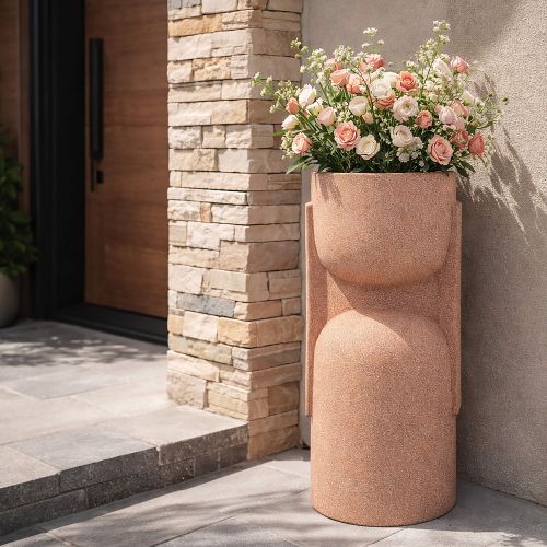 Vaso Rosa Finitura Geometrica, - Fatone
