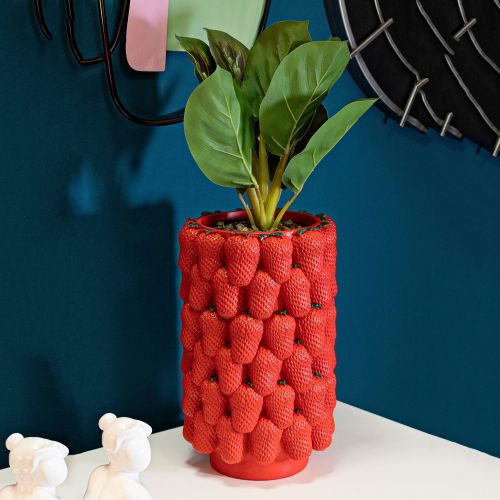 Vaso Rosso Disegni con Fragole Diametro 13.5 cm, - Giano