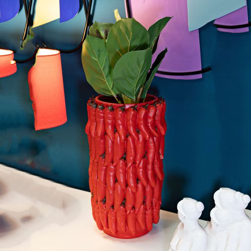 Vaso Rosso Disegni con Peperoncini Diametro 13 cm, - Elmo