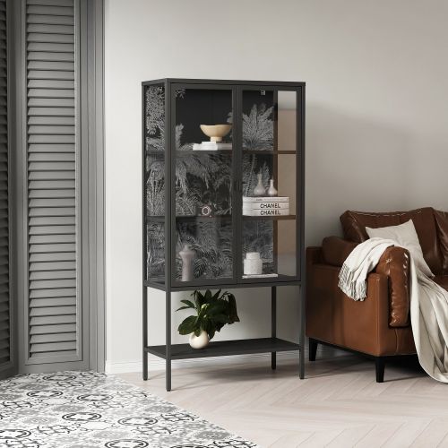 Vetrina Avocado, Credenza espositiva, Vetrinetta multiuso, Madia da soggiorno, 80x35 h160 cm, Ardesia