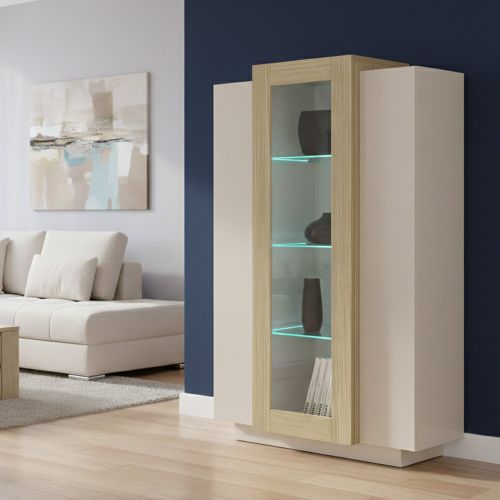 Vetrina Beige 7 Ripiani 10 Vani 80x38x120.5h cm, 3 Ante - Severino