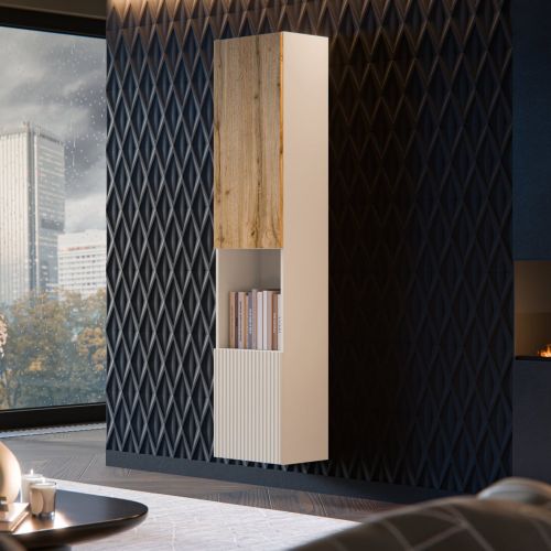 Vetrina Beige Marrone Rovere 4 Ripiani 2 Ante 39.9x29.8x180h cm, Apertura Push Pull - Botte