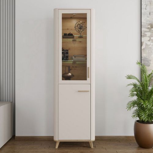 Vetrina Beige Marrone Rovere Nodi 4 Ripiani Apertura Battente 58x40x193h cm, 2 Ante - Sparso
