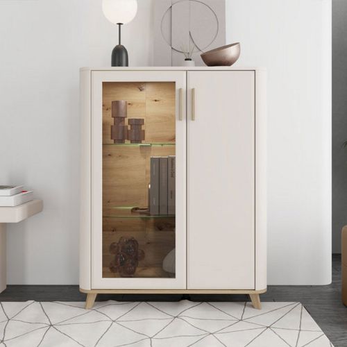 Vetrina Beige Marrone Rovere Nodi 4 Ripiani Apertura Battente 90x40x116.5h cm, 2 Ante - Castella