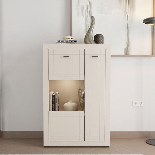 Vetrina Beige Nero 2 Ripiani 2 Ante 83.5x35x130h cm, 3 Vani - Imbaro