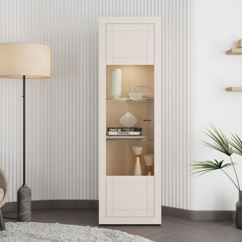 Vetrina Beige Nero 4 Ripiani Un'anta 58x35x194h cm, 5 Vani - Palena