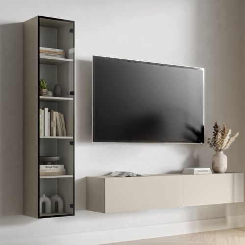 Vetrina Beige Nero 4 Ripiani Un'anta 35x32x168h cm, 5 Vani - Roburent