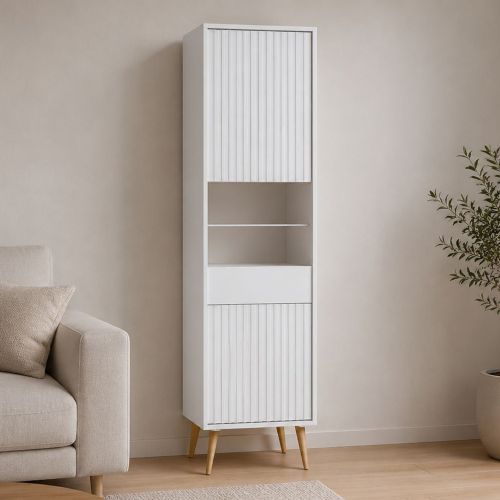 Vetrina Bianco 3 Ripiani Un'anta 47x40x193h cm, Ripiano in Vetro, Anta Reversibile - Lenagaba
