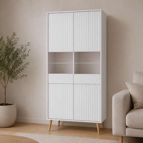 Vetrina Bianco 6 Ripiani 2 Ante 91x40x193h cm, 2 Riapiani in Vetro - Lenega
