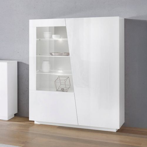 Vetrina Bianco 7 Ripiani 2 Ante 120x43x146h cm, 9 Vani - Montano
