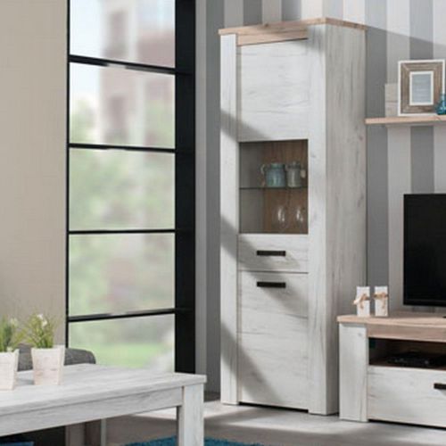 Vetrina Bianco Larice Marrone 4 Ripiani Apertura Battente 68.5x36.5x195h cm, Un'anta - Sulbiate