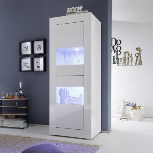 Vetrina Bianco Lucido 3 Ripiani 2 Cassetti 60.9x42x161.2h cm, 2 Ante - Uffugo