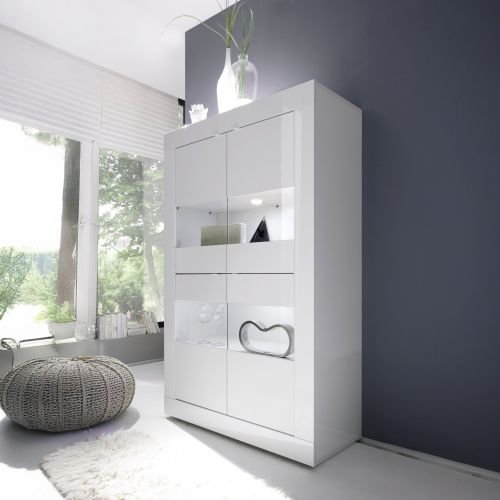 Vetrina Bianco Lucido 3 Ripiani Apertura con Maniglia 101.4x42x161.2h cm, 2 Ante - Suzzara