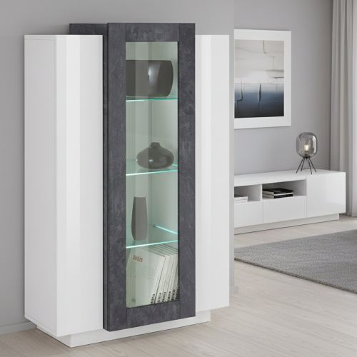 Vetrina Bianco Lucido Grigio Ardesia 7 Ripiani 3 Ante 80x38x121h cm, 10 Vani Made in Italy - Ablaze