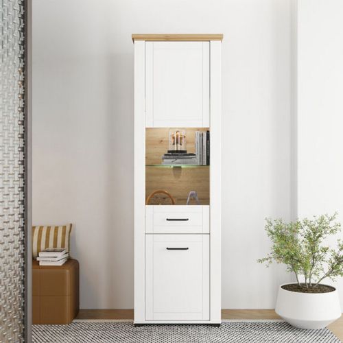 Vetrina Bianco Marrone Rovere Nodi 4 Ripiani Apertura Battente 60.5x41x194.5h cm, 2 Ante - Piscinas