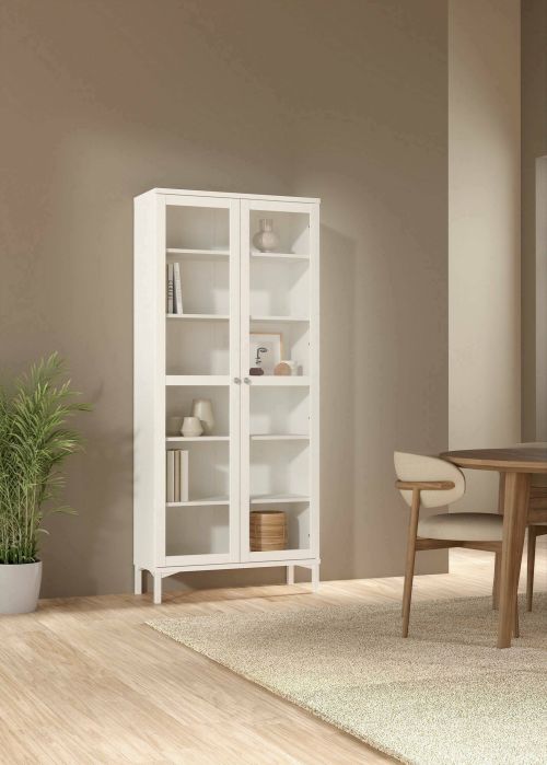 Vetrina Felicie, Credenza espositiva, Vetrinetta multiuso, Madia da soggiorno, 36x89 h203 cm, Bianco