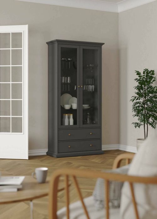 Vetrina Gaetane, Credenza espositiva, Vetrinetta multiuso, Madia da soggiorno, 42x96 h201 cm, Grigio